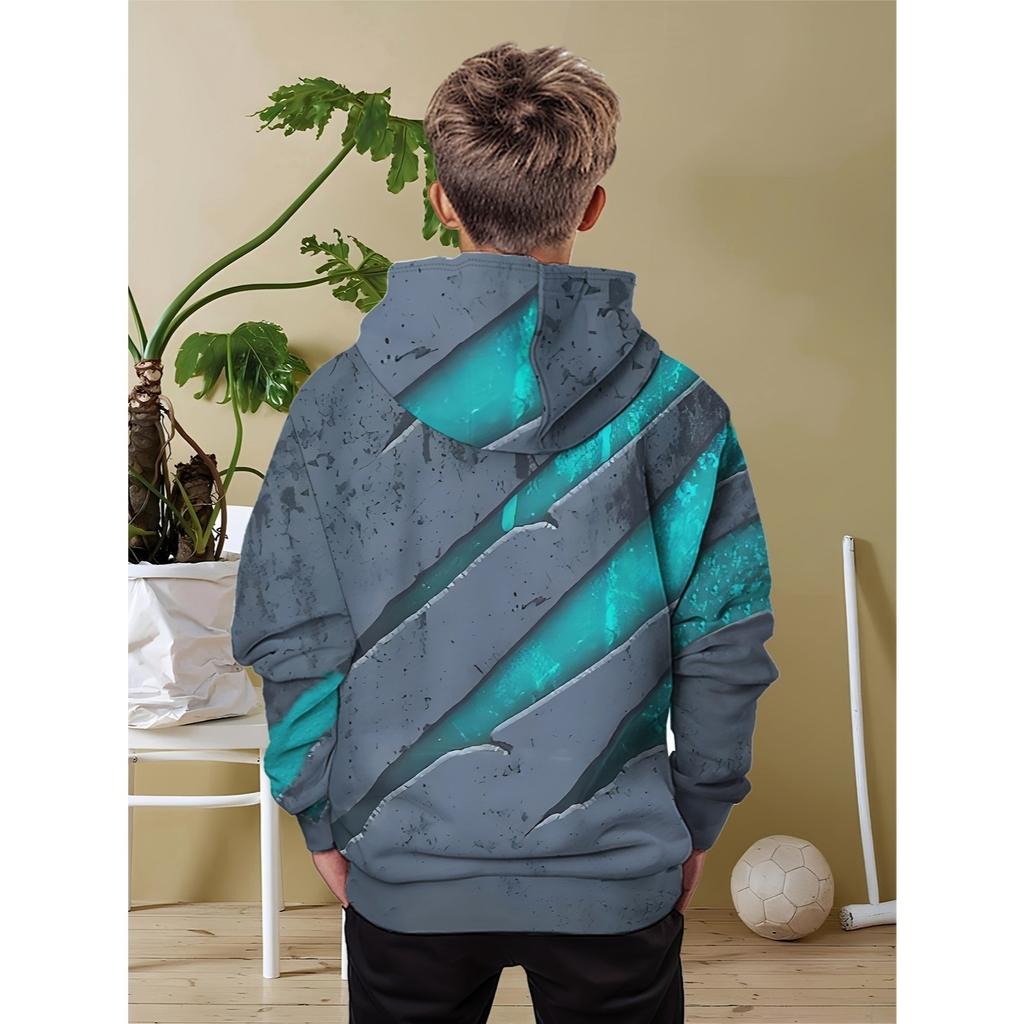 Boys' casual hoodie with dynamic scratch pattern, ideal choice for casual clothing hoodie