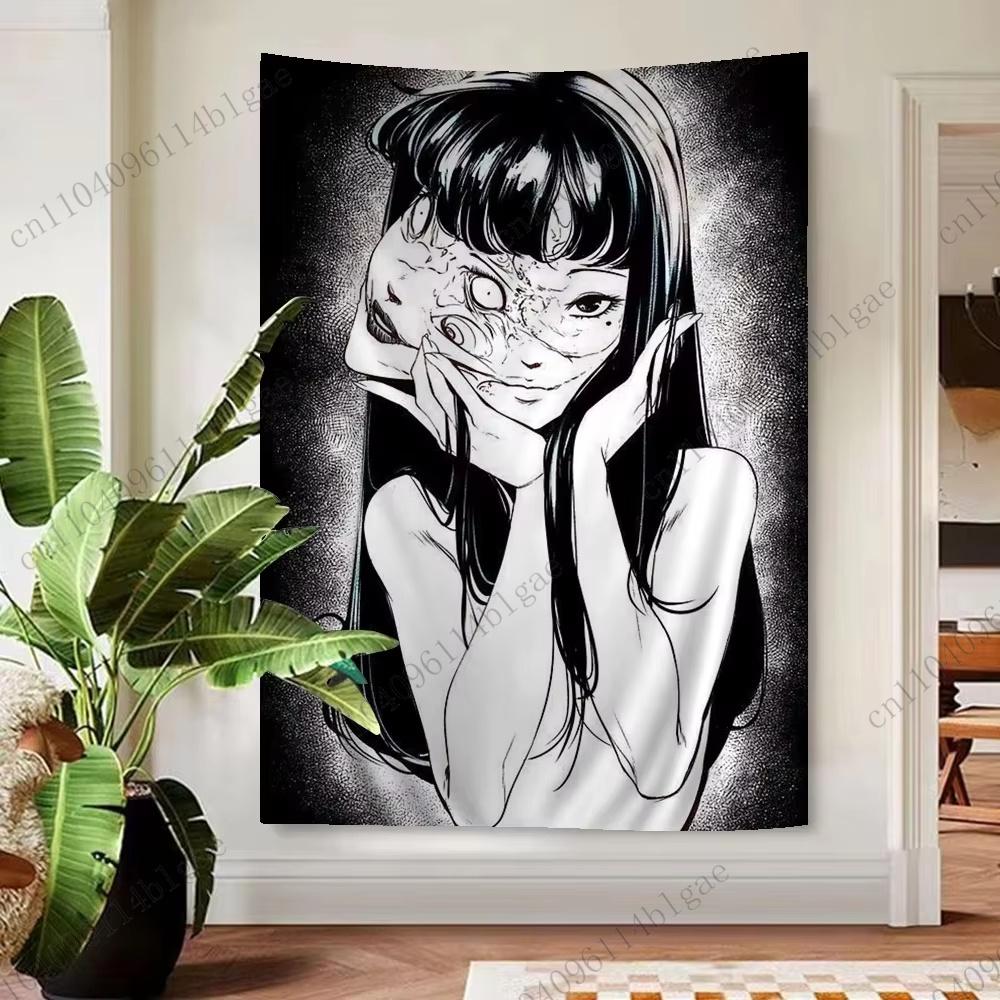 

Monochrome Anime Ghost Face Tapestry Mysterious Anime Spirit Tapestry Gothic Anime Face Tapestry Personalized Backdrop Cloth 29x37in