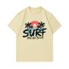 Men's 100% Cotton Crew Neck Short Sleeve T-Shirt, Surf Malibu Beach Retro Palm Sunset Print Casual Breathable Summer Top for Daily Outdoor Surfing Str