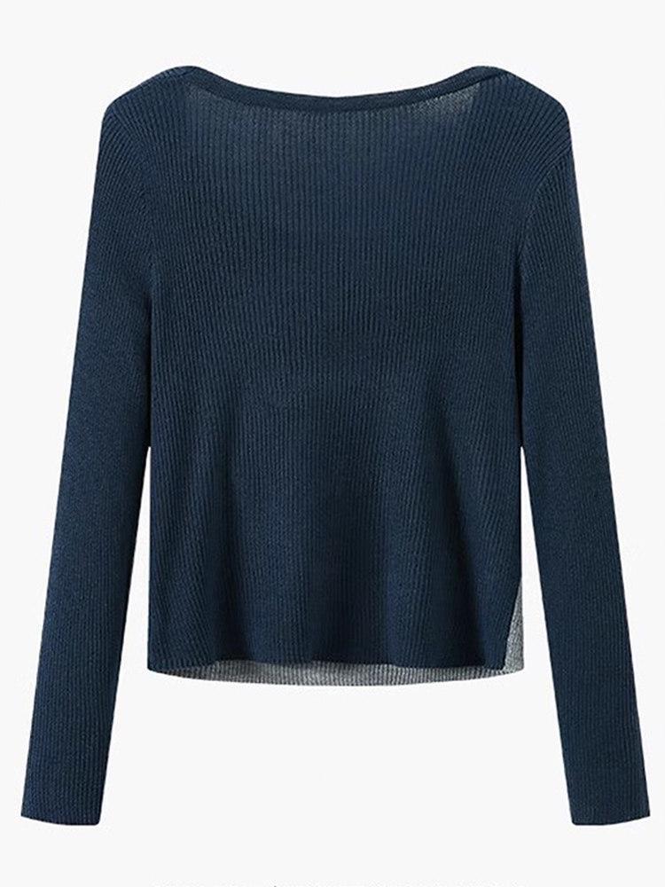 2026 Spring Women's Asymmetrical Patchwork Ribbed Knit Sweater - Slimming Two-Piece Look