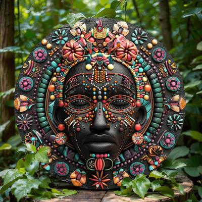 Afrikanische Masken inspirierter Klassischer Holz Wanddekor Schriftzug, Runde Holzkunst für Zuhause, Café, Wohnung, Restaurant, Weihnachtsgeschenk