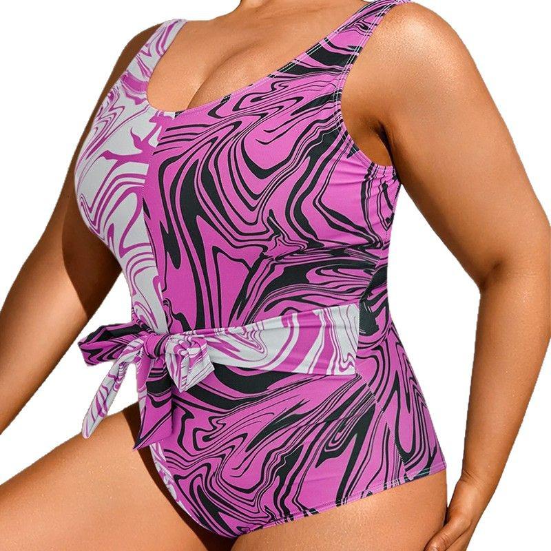Plus Size European & American Print One-Piece Swimsuit for Women - 2025 Collection