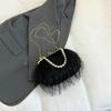 Furry Crossbody Bag with Pearl Handle Fashion Chain Plush Shoulder Bags for Women Soft Faux Fur Evening Party Purse