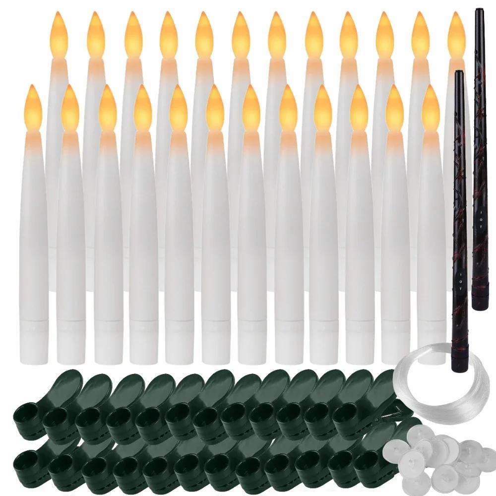 12/48Pcs Floating Candles with Magic Wand Flickering Warm Light LED Flameless Candle Taper Candles for Christmas Halloween Party