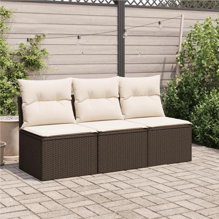 VidaXL Garden Sofa with Cushions 3-Seater, Seat with Backrest, Patio Furniture Backyard Terrace Outdoor, Brown 366219