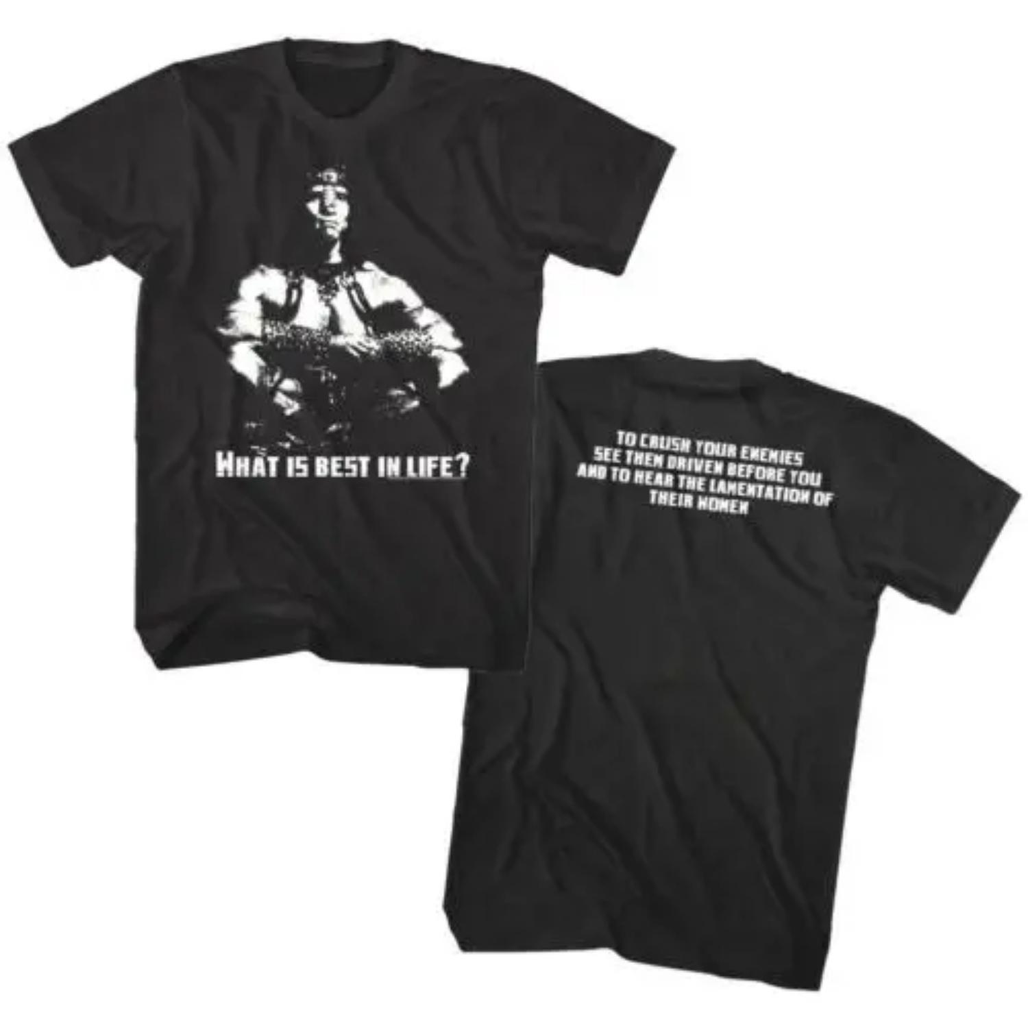 Conan the Barbarian Men s T Shirt Best in Life Quote Schwarzenegger Sword Tee S