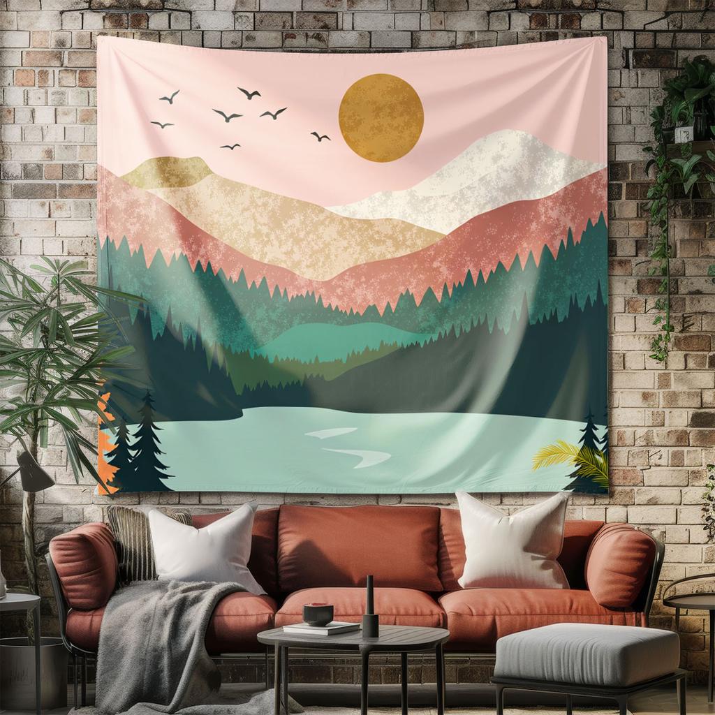 1Pc Grassland Landscape Printed Tapestry Living Room Background Wall Art Decoration Multi Size Space Pendant