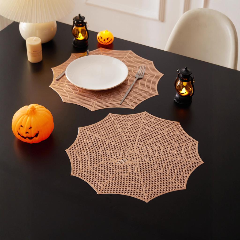 Halloween Ghost Festival Injection-molded Placemat, Round Hollow Heat Insulation Mat, Family Gathering, Group Gatherings Using Spider Web Hollow Mats