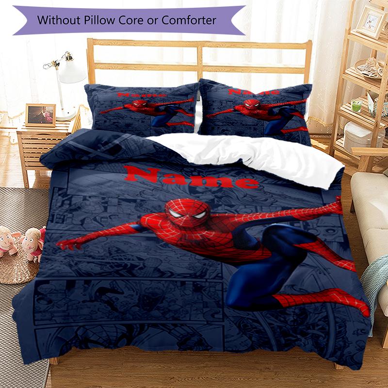 3pcs Custom Name Spider Man Bedding Set Duvet Cover Closure Includes 1 Duvet Cover & 2 Pillowcases, Soft and Comfortable for All Seasons.
