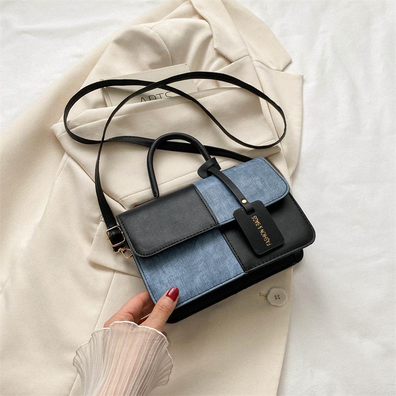 

Fashion splicing plaid texture handbag spring and autumn commuting foreign style shoulder messenger bag small square bag tide чёрный