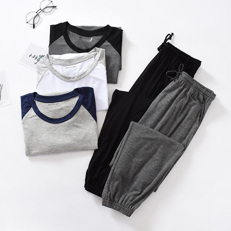 Spring and Summer Mens Pajamas Suit Modal Short-sleeved Trousers Thin Plus Fat Large Size Relaxed Fit Home Clothes