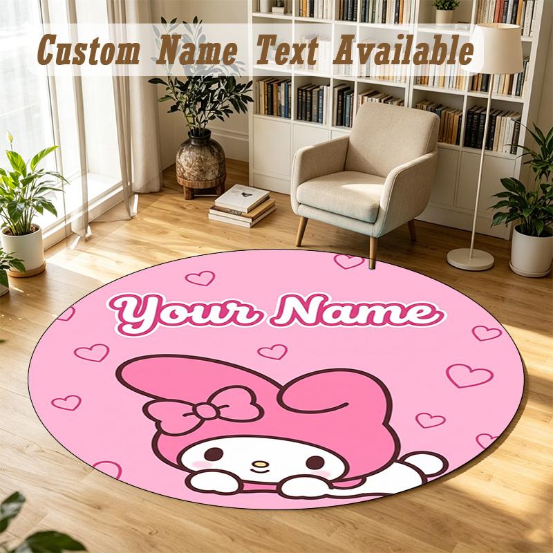 My Melody Personalized Round Rug Support Custom Name, Soft Home Decor Mat