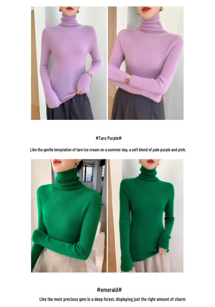 Autumn/Winter Women's Slim Fit High Neck Cashmere Knit Long Sleeve Pullover