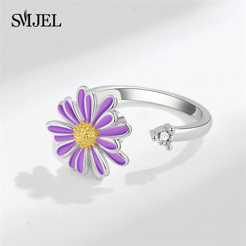 SMJEL Fidget Spinner Ring Anxiety for Women Crystal Demon Eyes Anti Stress Rings Flower Planet Sun Rotating Jewelry Wedding Gift