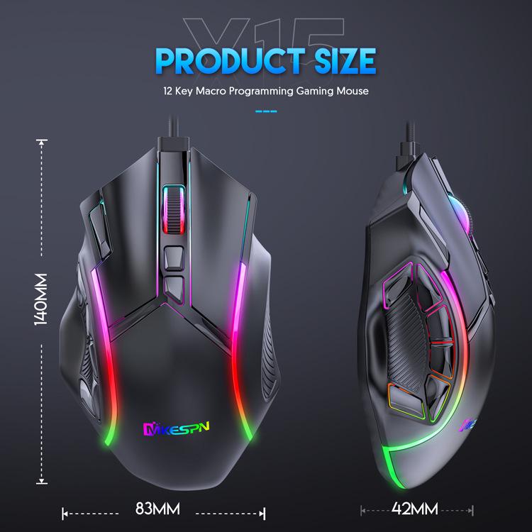High-Speed 12800DPI RGB Gaming Mouse with 12-Key Macro Definition