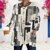 Women Plus Size Round Neck Long Sleeve Printed Blue White Loose Longline T Shirt With Pockets