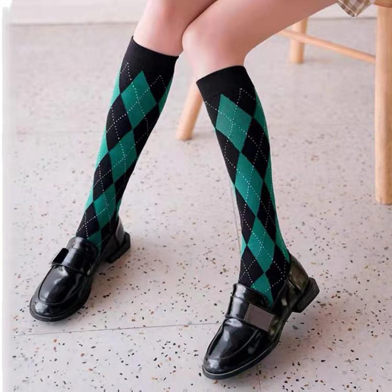 Colorful Spring Pattern ins fashion Diamond plaid Knee socks women Party Queen knee-high stockings Over Knee long ladies girls