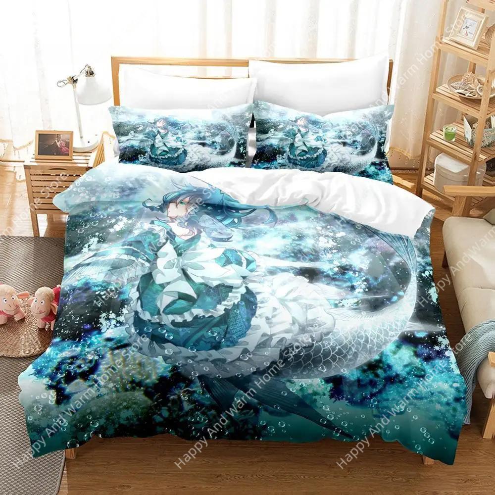 3D Print Anime Wakasagihime (Touhou) Beding Set Single Twin Ful Quen King-Sized Dimensionsd Dimensions Bed Linen Set Aldult Young Boys Bedrom Soft