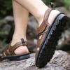 Men Handmade Simple Flats Sandals Summer Roman Sandals Retro Black Brown Closed Toe Leather Beach Shoes Plus Size