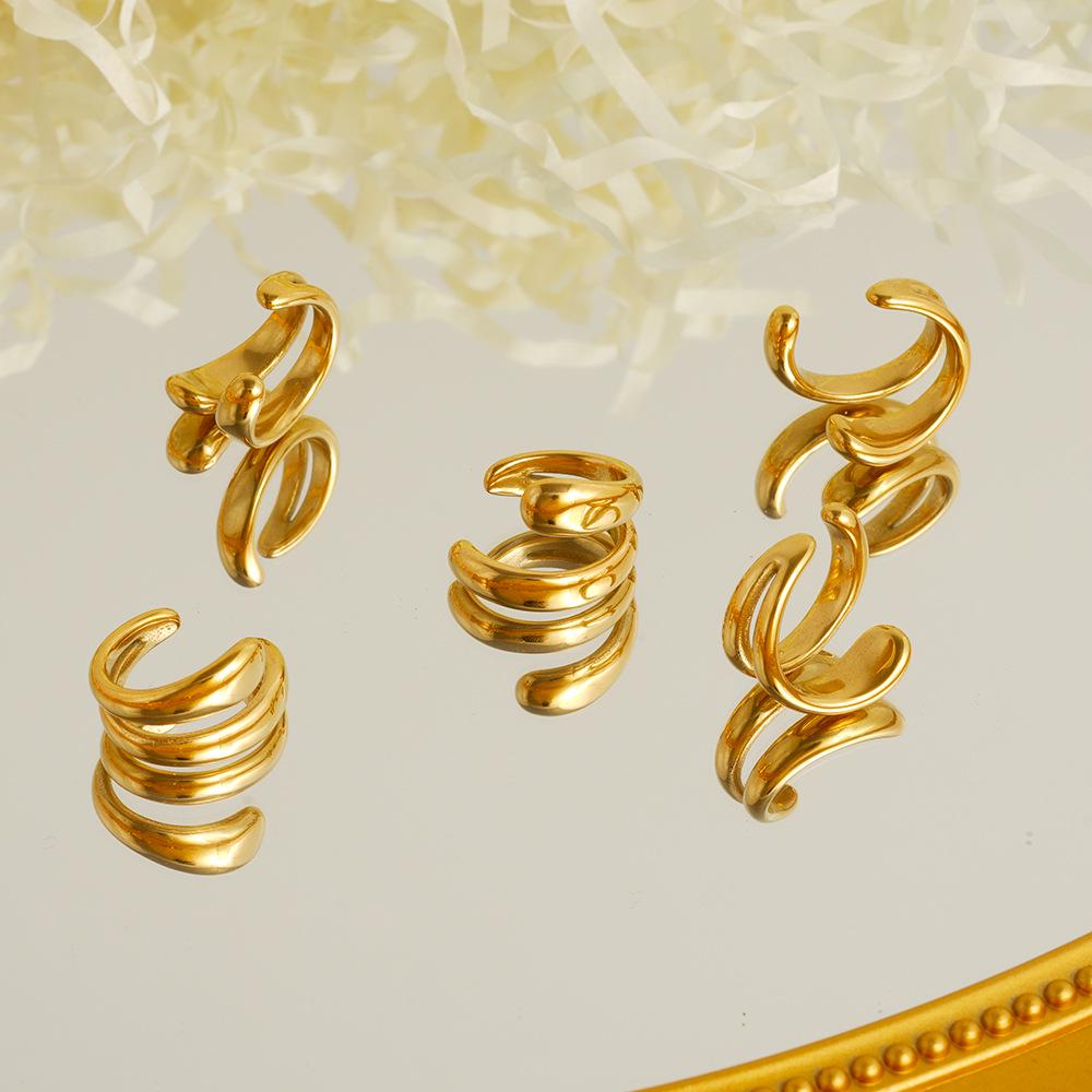 18K Gold Plated European Stainless Steel Double-Layer Ear Clip for Women - Versatile & Creative Fashion Jewelry