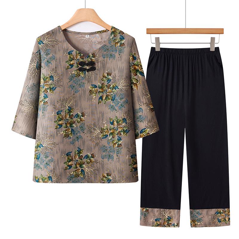 

Lightweight Summer Cotton Silk Suit for Women 60+ - Grandma s Casual Home Wear 3XL (115-130 jin)