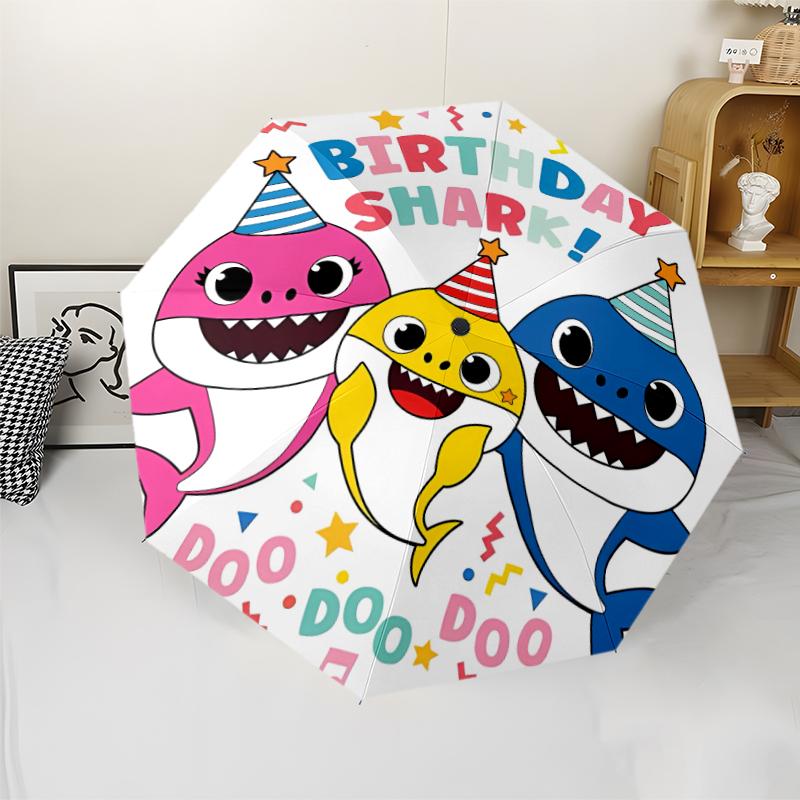 B-Baby Shark Print Automatic Umbrella, 8 Rib Iron Frame, Plastic Handle, Suitable for Outdoor Travel &Daily , Ideal Gift