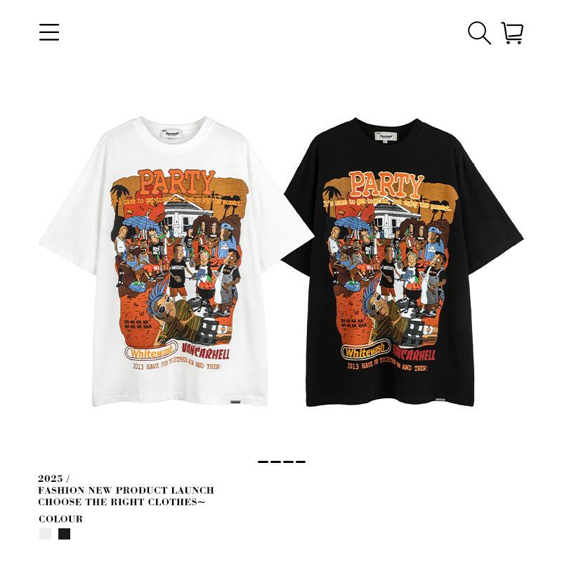 Ve Fun Top Printed Short Sleeve Loose Casual Cartoon T-Shirt High Street O Couple Character Rsize Male Tide
