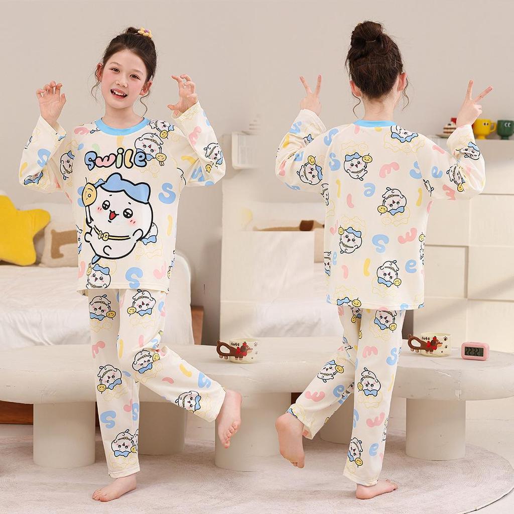 Spring & Autumn Cartoon Print Pajamas for Men & Girls – Light Homewear in Korean Style