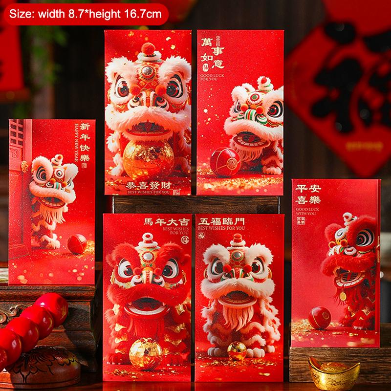 6Pcs Chinese  Year Money Envelope Lucky Red Pockets Creative Cartoon 2026 Horse Year Red Envelope Spring Festival Envelope