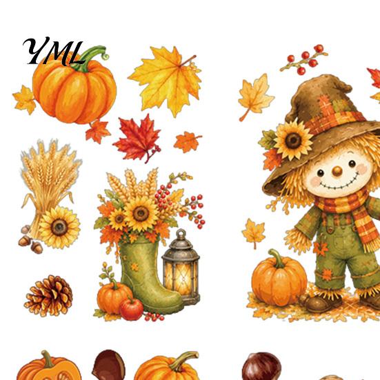 Creative Autumn Window Displays 6 Sheets Harvest Stickers, Thanksgiving Cartoon Static Cling Decorations with Festival Decor Pumpkins Maple