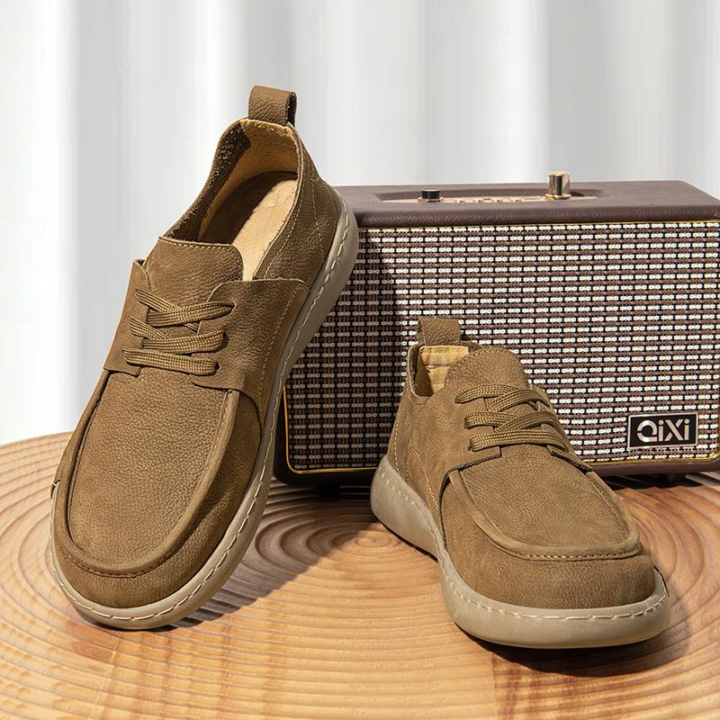 Hand-stitched Suede Leather Casual Shoes Outdoor Light Mens Loafers Luxury Non-slip Walking Shoes High Quality Driving Loafers