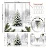 4Pcs Shower Curtain Set with Non-Slip Bath Mat, Toilet Lid Cover, Contour Rug & 12 Hooks, Bathroom Decor
