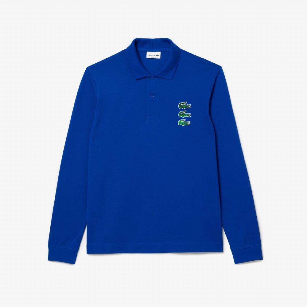 

LACOSTE Мужская рубашка-поло с длинными рукавами и логотипом под крокодила [синий]