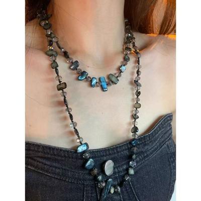 Vintage Unregelmäßige Antike Muschel Perlen Böhmische Lange Lange Pulloverkette Stapelbar Doppelte Schichten Hals Schmuck
