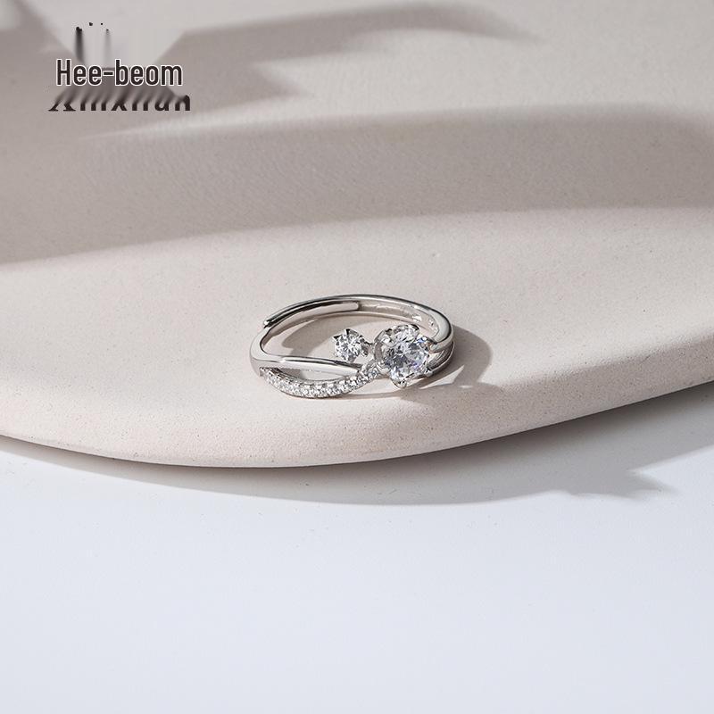 

Кольцо из стерлингового серебра 925 пробы с двойным слоем цирконов, перекрещивающееся - Регулируемое универсальное женское модное украшение для подарка Adjustable Open Size