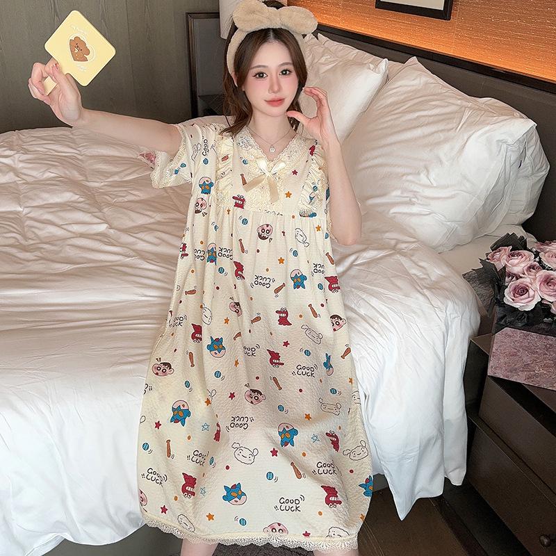 Lindo Camisón de Verano para Mujer Estilo Princesa de Dibujos Animados, Talla Grande, Manga Corta, Largo Medio