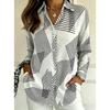 Geometric Print Women Blouse Spring Autumn Femme Office Lady Button Up Turn Down Collar Shirts