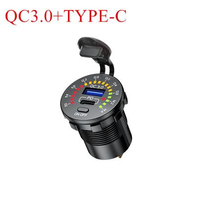 Car QC 3.0 + PD TYPE-C USB Charger Socket with LED Voltage Meter On Off Switch