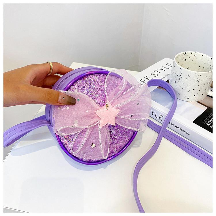 Round Sequined Shoulder Crossbody Bag Bow Five Pointed Star Decoration Kids For