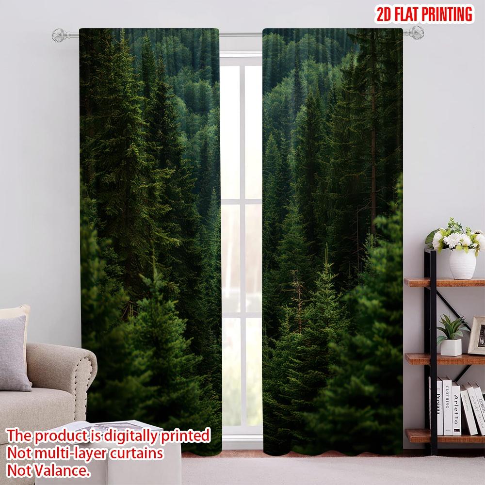 

2D flat printing 2pcs Window Curtains Forest Evergreen Pine Nature 100% Polyester Without Electricity Festive Wall Decor Perfect 52.50 × 116.00 cm 2 pcs