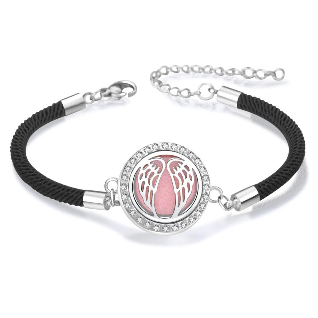 Diamond Inlaid Aroma Diffuser Bracelet: Adjustable Black Rope Wristband for Women