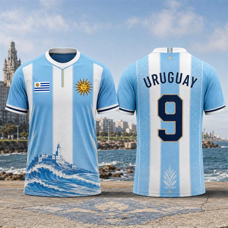 Fashion Uruguay Flag Graphic Football Jersey For Men Summer Trendy