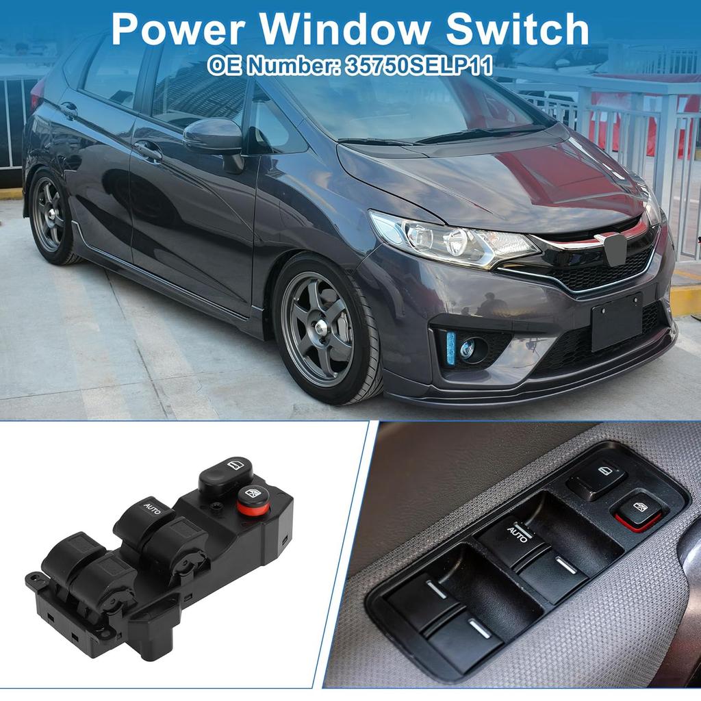 Car Power Window Switch No.35750SELP11 Front Left Driver Side Window Control Switch for Honda Fit 2007-2008 Black