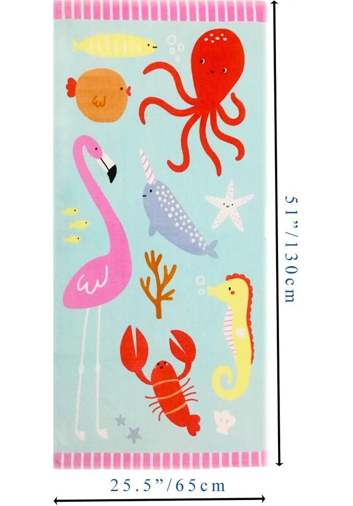 Beach Towel for Kids Velour Terry Blanket Throw for Swimming Bath Travel Camping and Picnic, Flamingo Lobster Octopus.