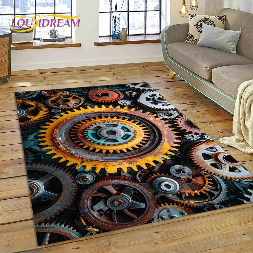 3D mechanické ozubené kola Gears Steampunk Koberec Koberec do obývacího pokoje Ložnice Dekor, podlahová rohož Protiskluzová dekorace na pohovku Rohožka Dárky