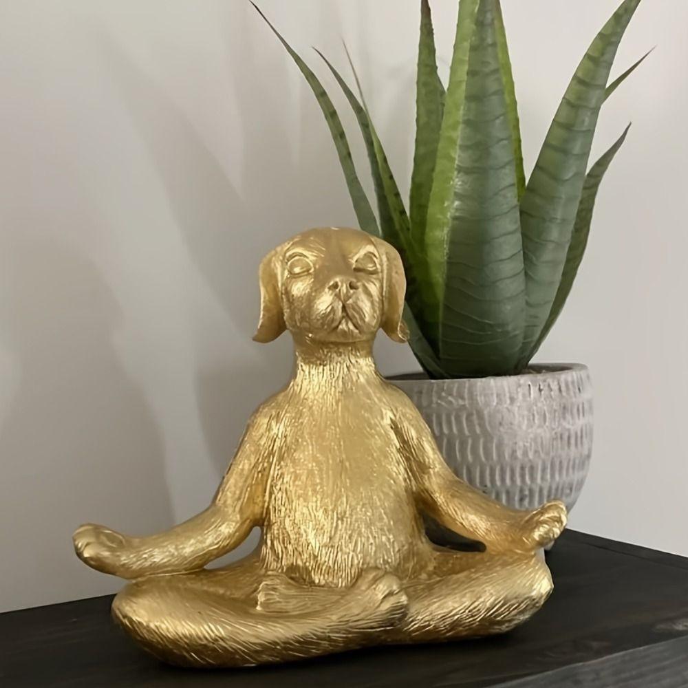 Resin Dog Yoga Statue Retro Animal Miniatures Sculpture Desktop Ornament Dog Figurine Garden