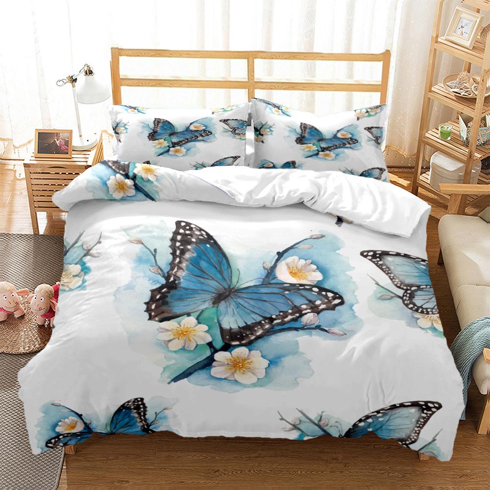 Cartoon Butterfly Hd Print Polyester Bedding SetsKids Or Adults For Beds Quilt Cover Pillowcase King Size Bedding Set