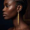 Shiny Long Tassel Glitter Drop Earrings for Women Gold Color Fashion Long Chain Metal Dangle Earring Wedding Party Jewelry