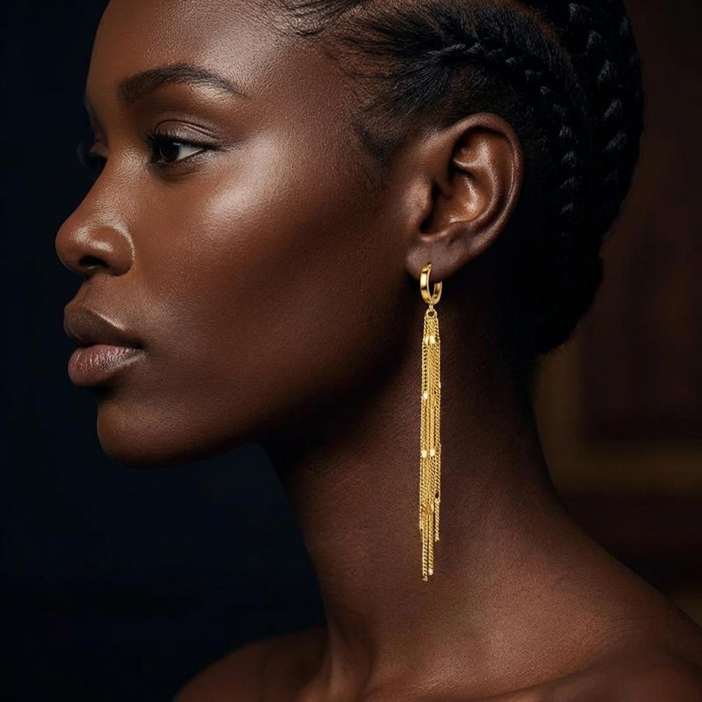 Shiny Long Tassel Glitter Drop Earrings for Women Gold Color Fashion Long Chain Metal Dangle Earring Wedding Party Jewelry