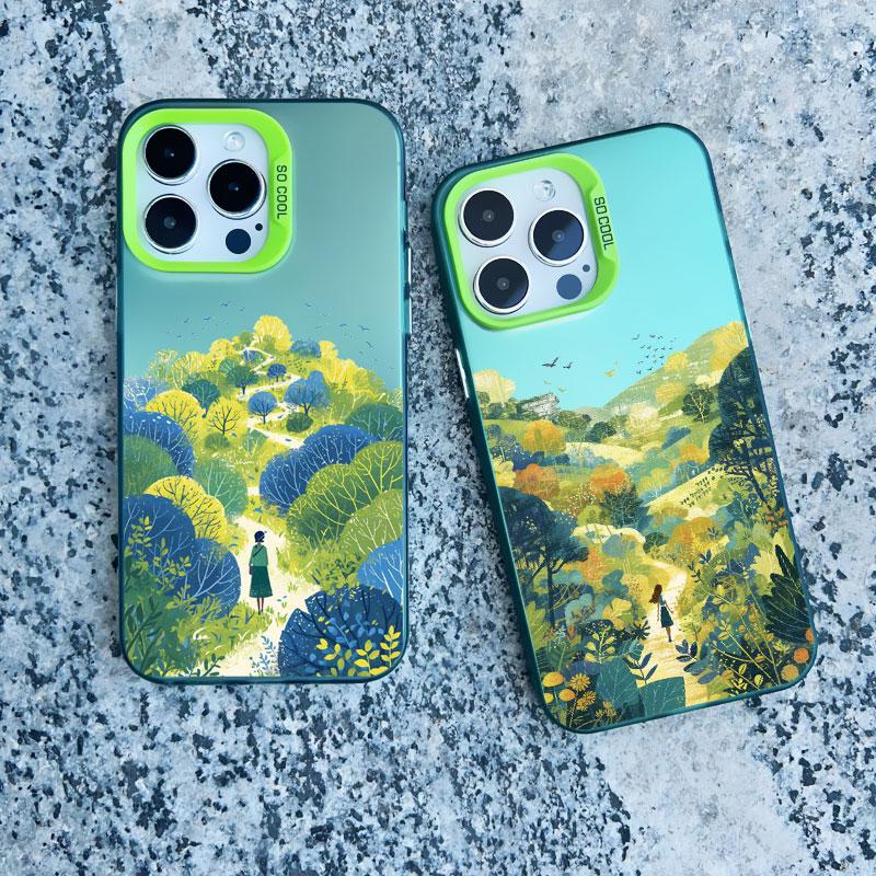 Spring Scenery in Field Phone Case For iPhone 14 12 11 13 Pro Max 13 Mini 15 Pro Max Plus Shockproof Laser Back Cover Funda Case
